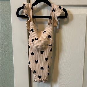 Heart Patterned Ruffle Baby Romper